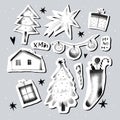 Stencil Illustration of Sticker Pack with 9 Elements: Christmas Tree, Gift... Royalty Free Stock Photo